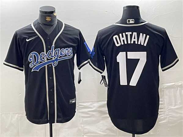 Mens Brooklyn Dodgers #17 Shohei Ohtani Black Cool Base With Patch Stitched Baseball Jersey